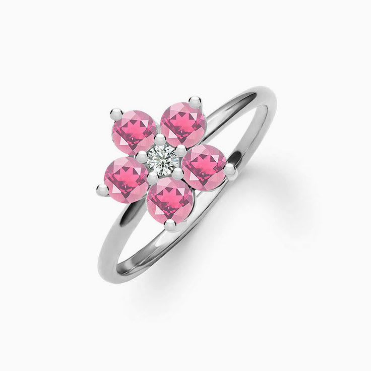 Flower Pink Tourmaline And Damond Ring