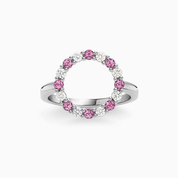 Open Circle Diamond And Pink Tourmaline Ring