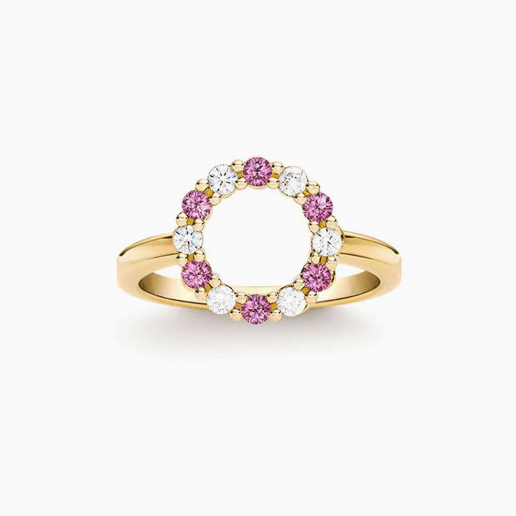 Circle Diamond And Pink Tourmaline Ring