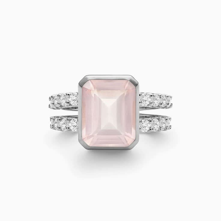 Rose Quartz And Diamond Split Band