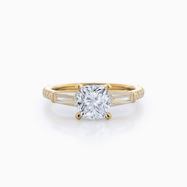 Round And Baguette Lab Diamond Engagement Ring