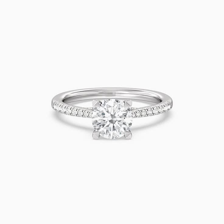 Lab Round Diamond On Pave Band Engagement Ring