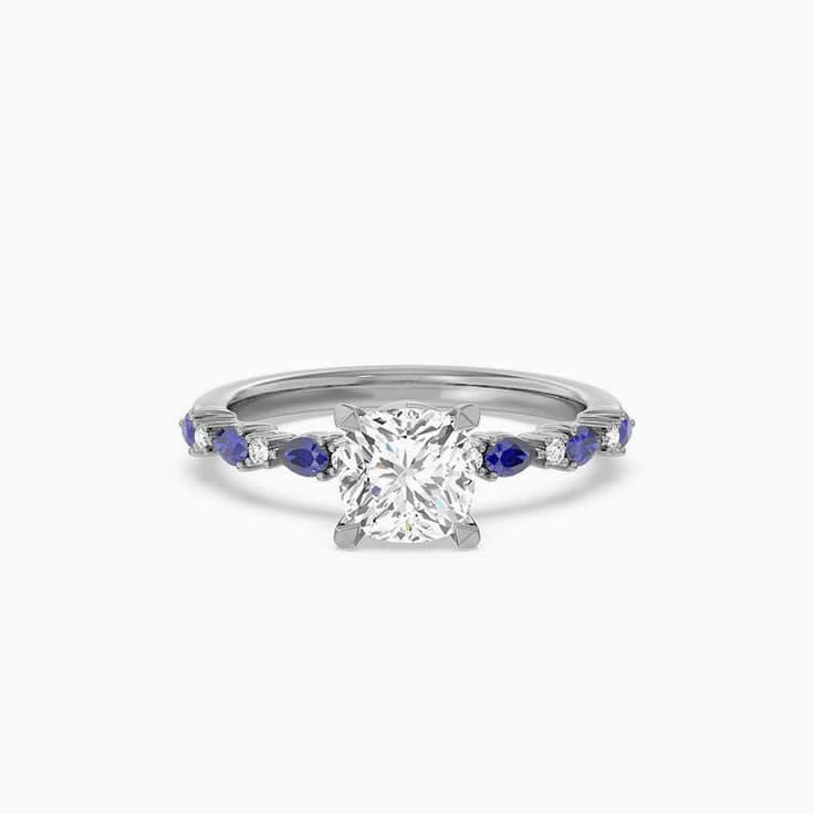 Lab Diamond Engagement Ring With Blue Sapphire