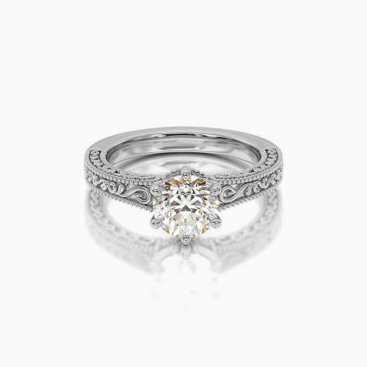 Engraved Lab Grown Round Diamond Engagement Ring