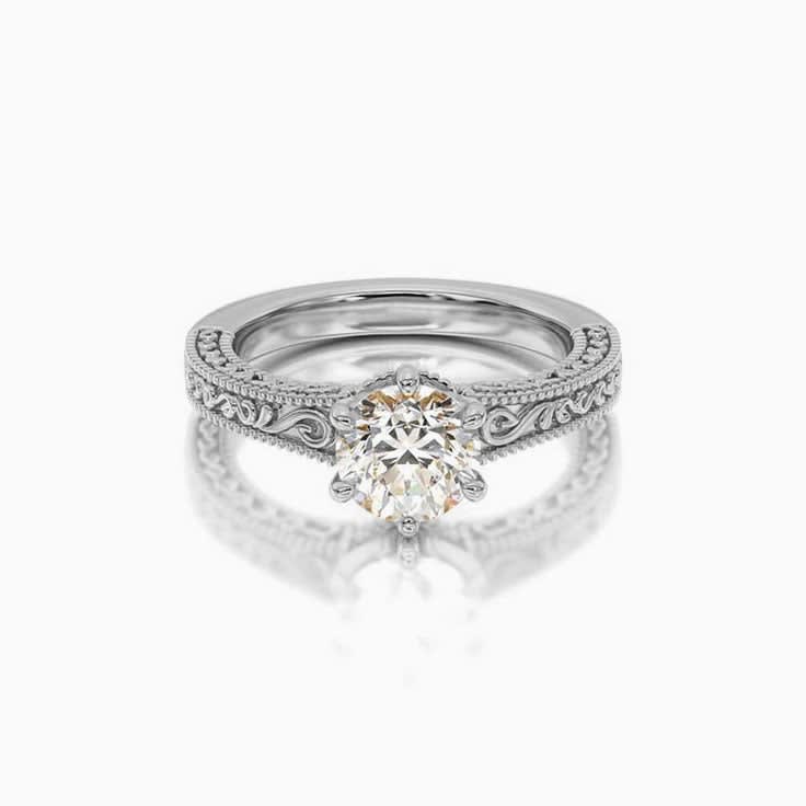 Engraved Lab Grown Round Diamond Engagement Ring