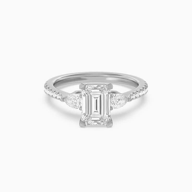Emerald And Pear Lab Diamond Engagement Ring