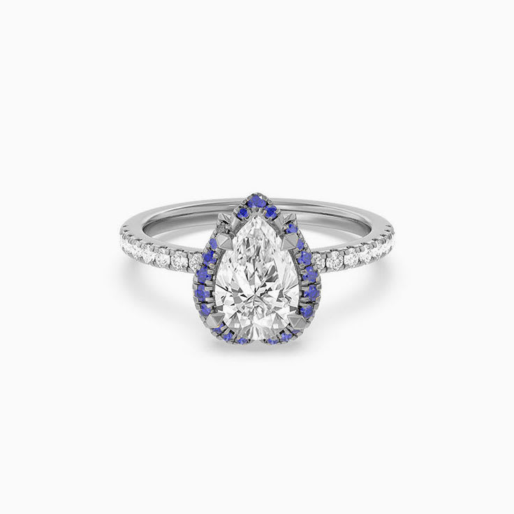 Blue Sapphire And Pear Lab Diamond Engagement Ring