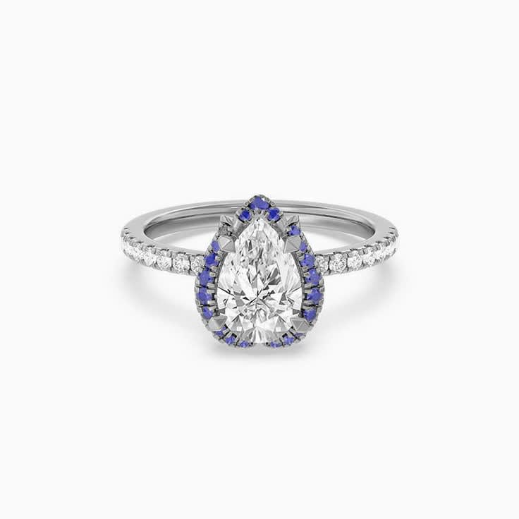 Blue Sapphire And Pear Lab Diamond Engagement Ring