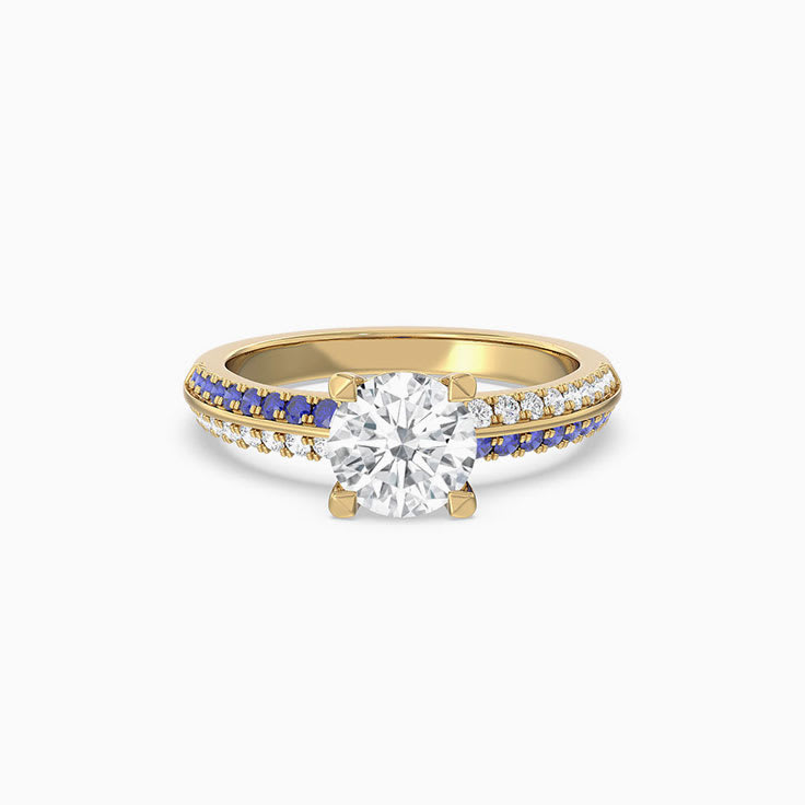 Round Sapphire And Lab Diamond Engagement Ring