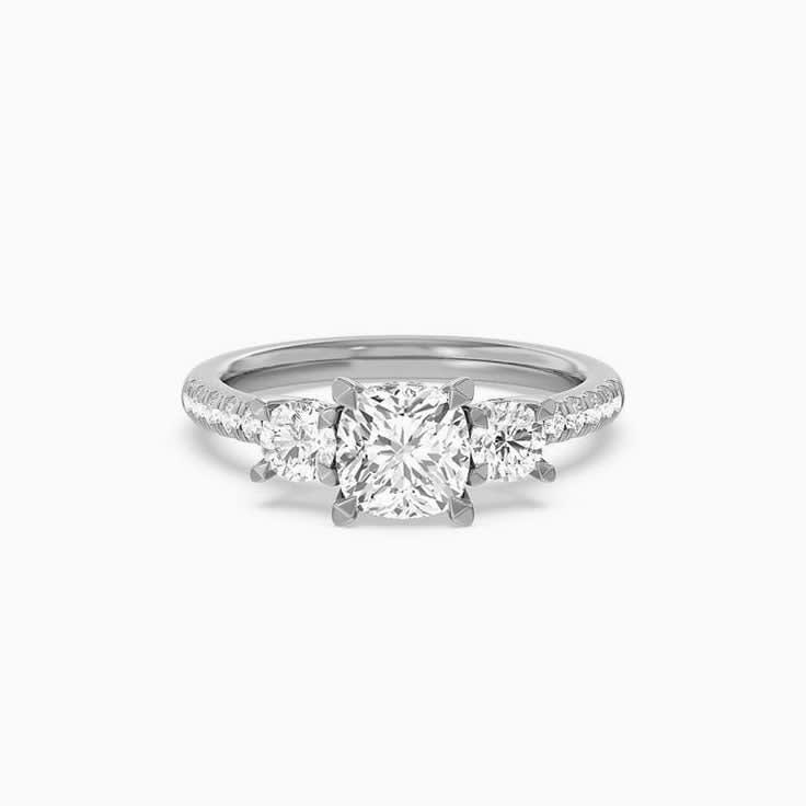 Round And Cushion Lab Grown Diamond Engagement Ring