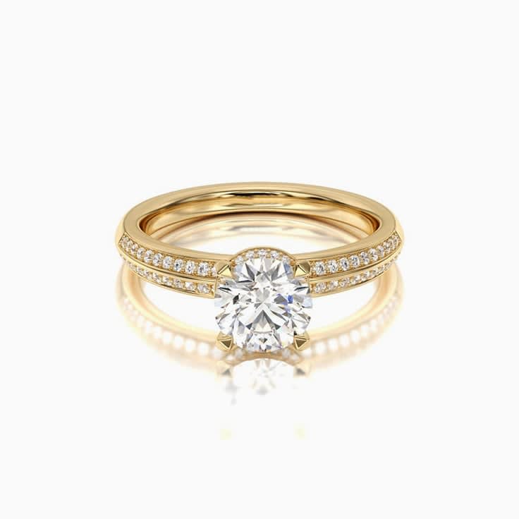 Round Double Paved Hidden Halo Diamond Engagement ring