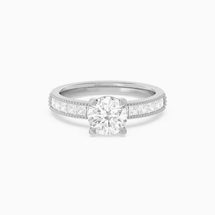 Grooved Lab Grown Round Diamond Engagement Ring