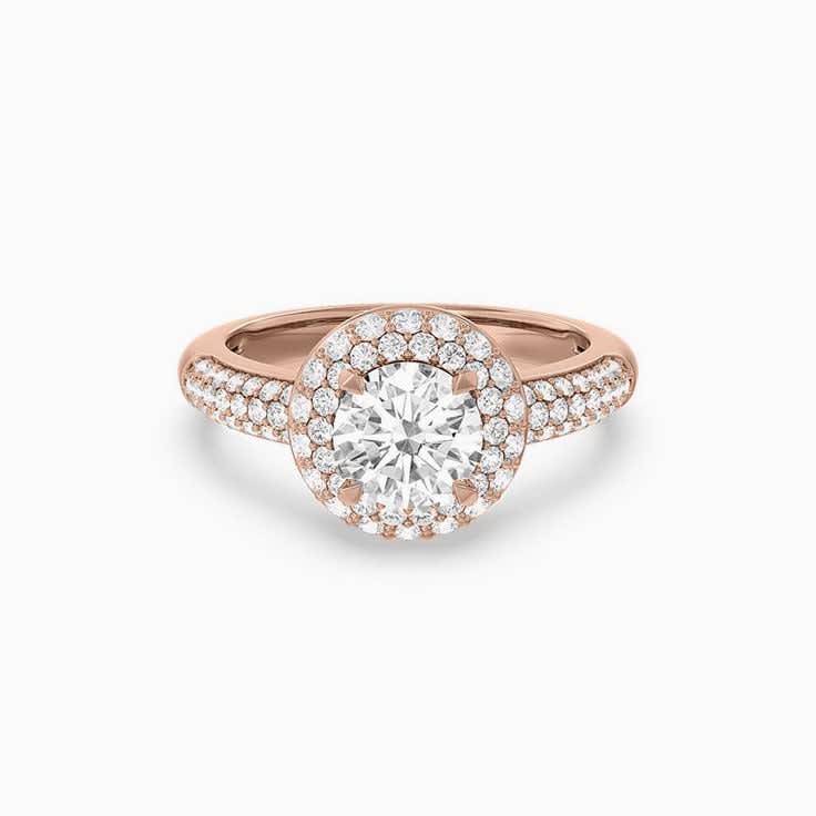 Lab Grown Round Diamond Engagement Ring With Duo Halo