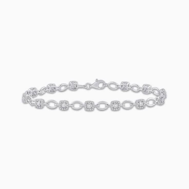 Princess cut With Round Halo Diamond Tennis Bracelet