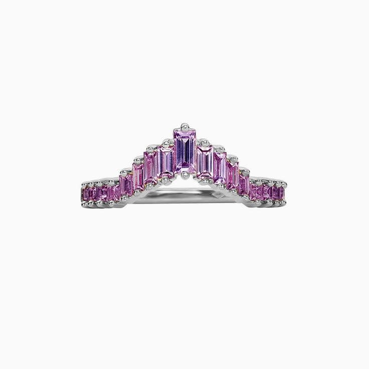 Pink sapphire chevron wedding ring