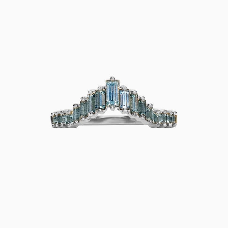 Contoured wedding band with teal sapphires