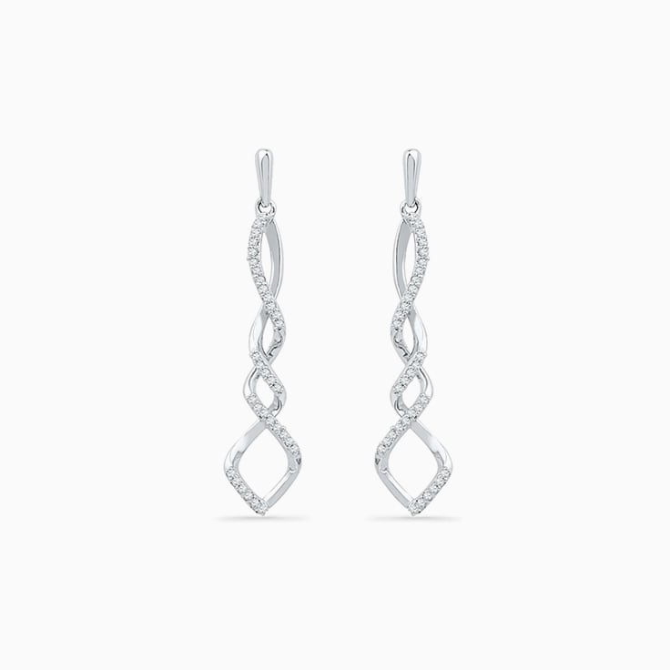 Curved Diamond Accented Drop Earring