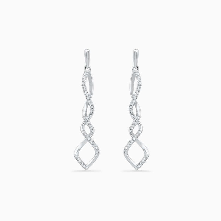Curved Diamond Accented Drop Earring