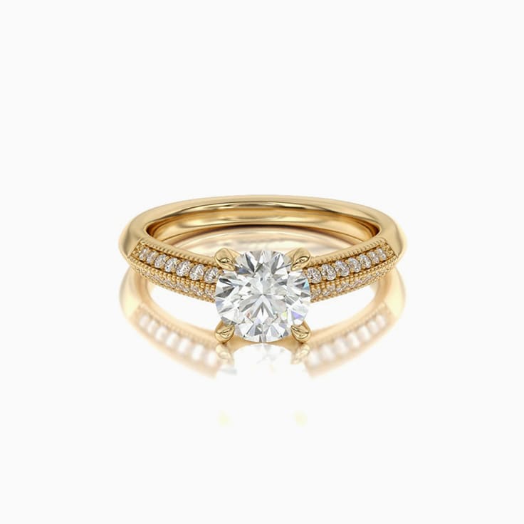 Sleek Edged Round Diamond Engagement Ring