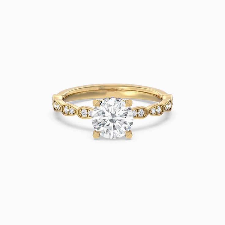 Round Diamond Engagement Ring With Leaf Pattern