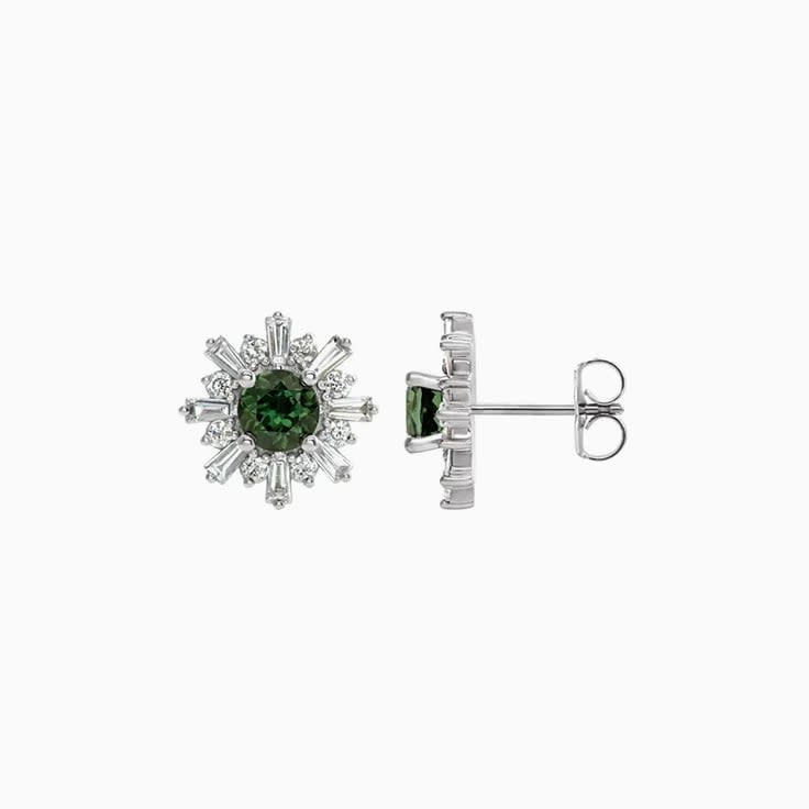 Green Tourmaline And Diamond Starburst Studs