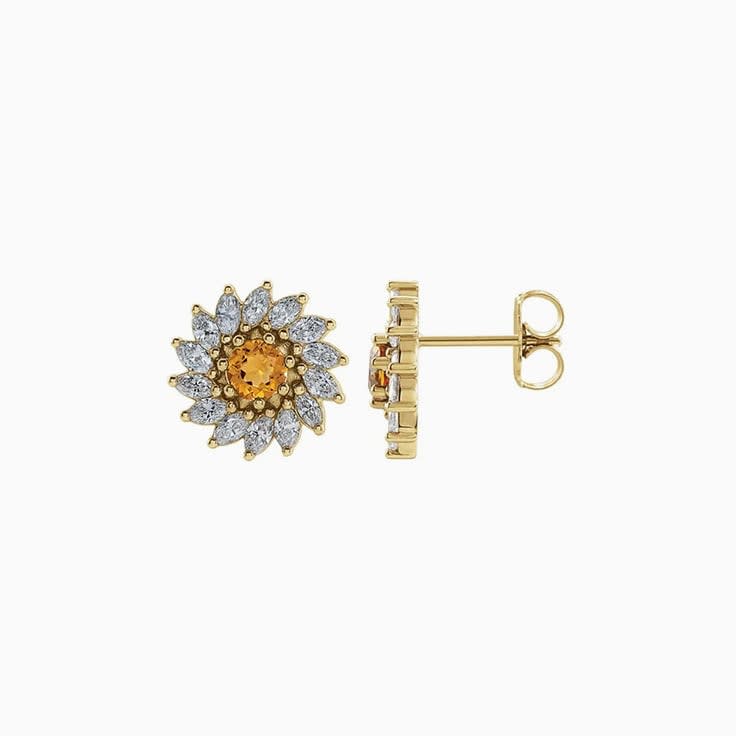 Floral Citrine And Diamond Studs