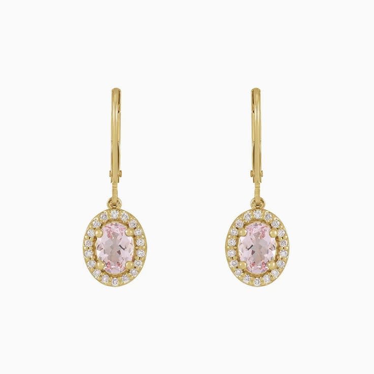 Pink Morganite And Halo Diamond Earrings