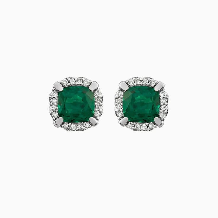 Emerald And Diamond Halo Studs