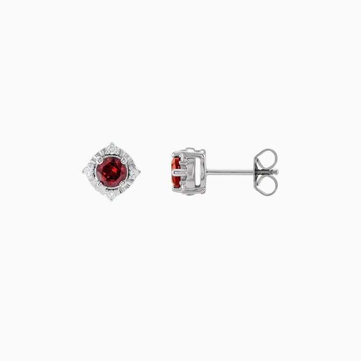 Red Garnet And Diamond Halo Studs