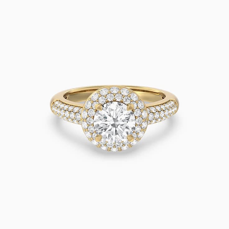 Round brilliant double halo diamond engagement ring