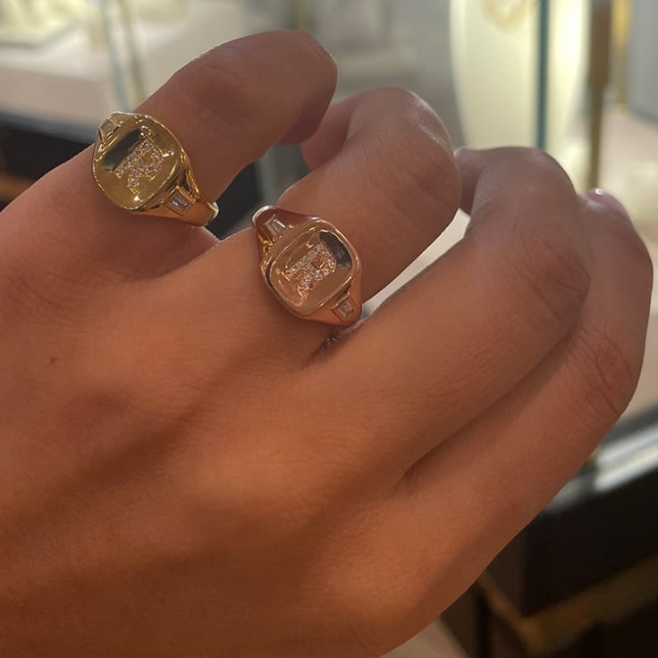 Initial Diamond signet ring