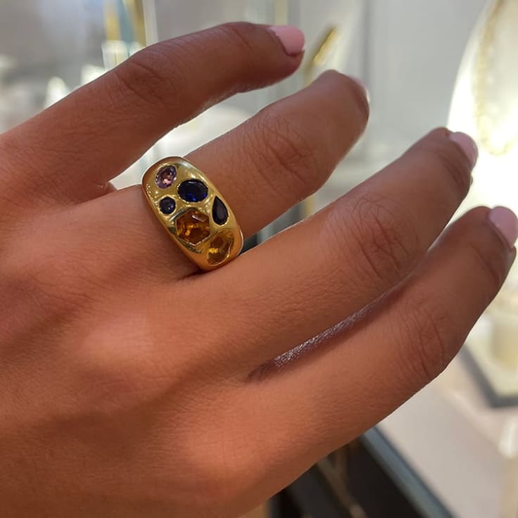Multi Colour Drop Set Gemstone Ring