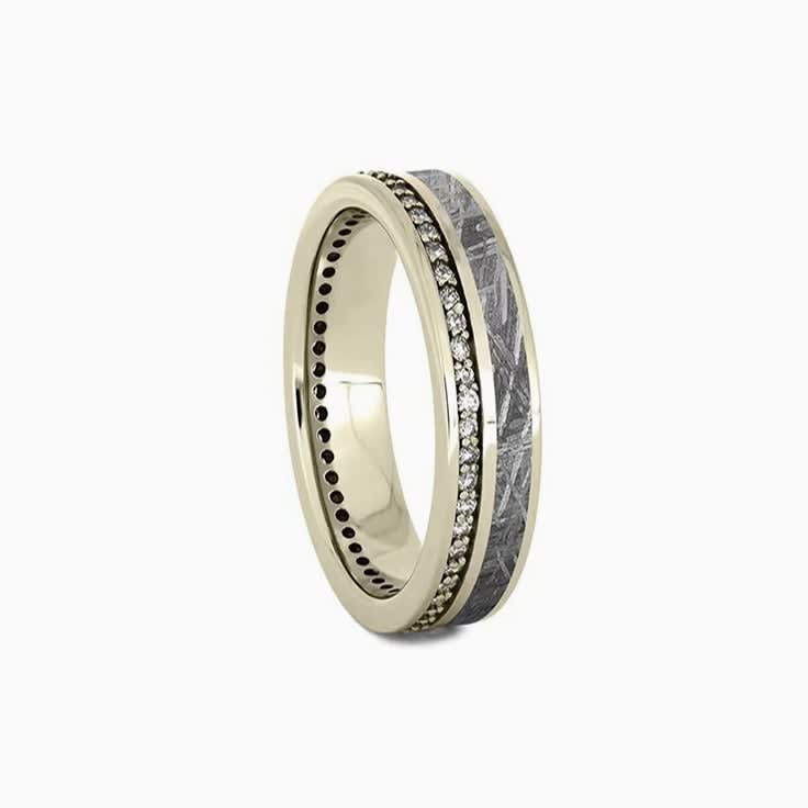 Womens Meteorite Wedding Band With Diamond