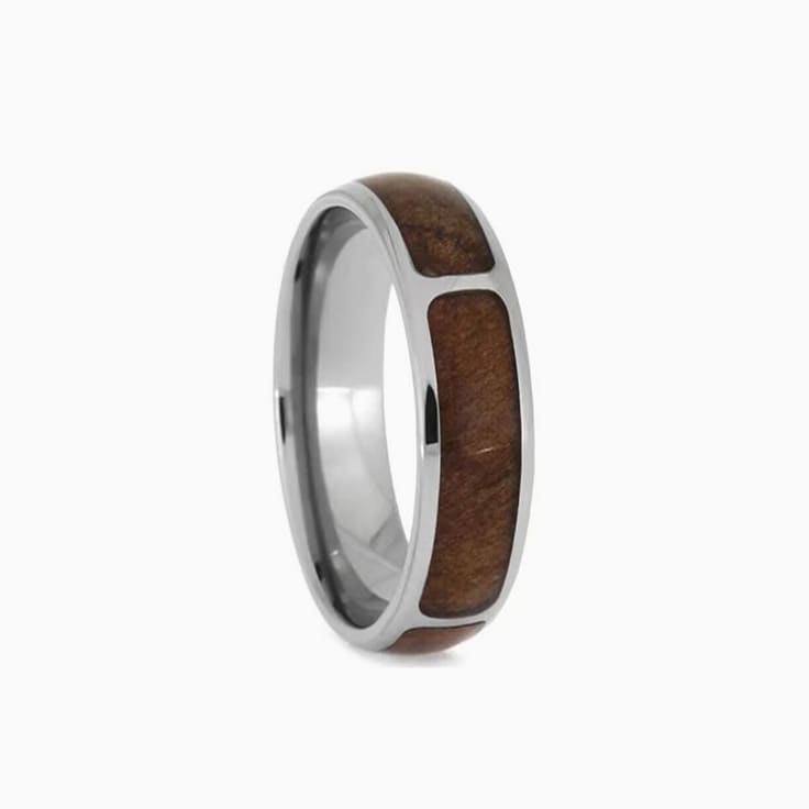 Womens titanium ring with wood inlays