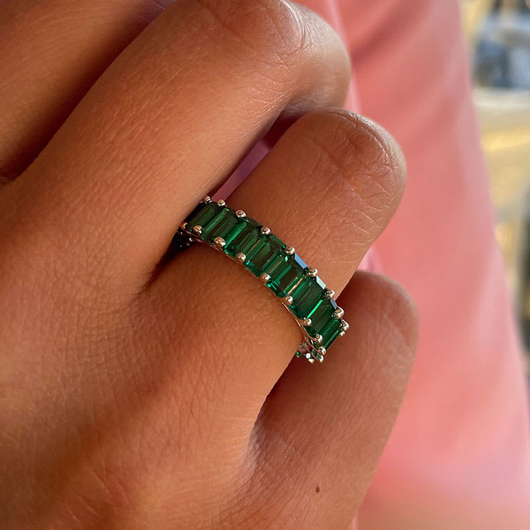 Green Emerald Emerald Cut Eternity Band