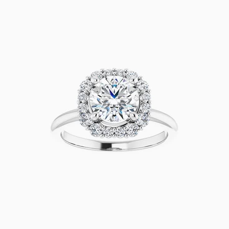Cushion cut halo engagement ring