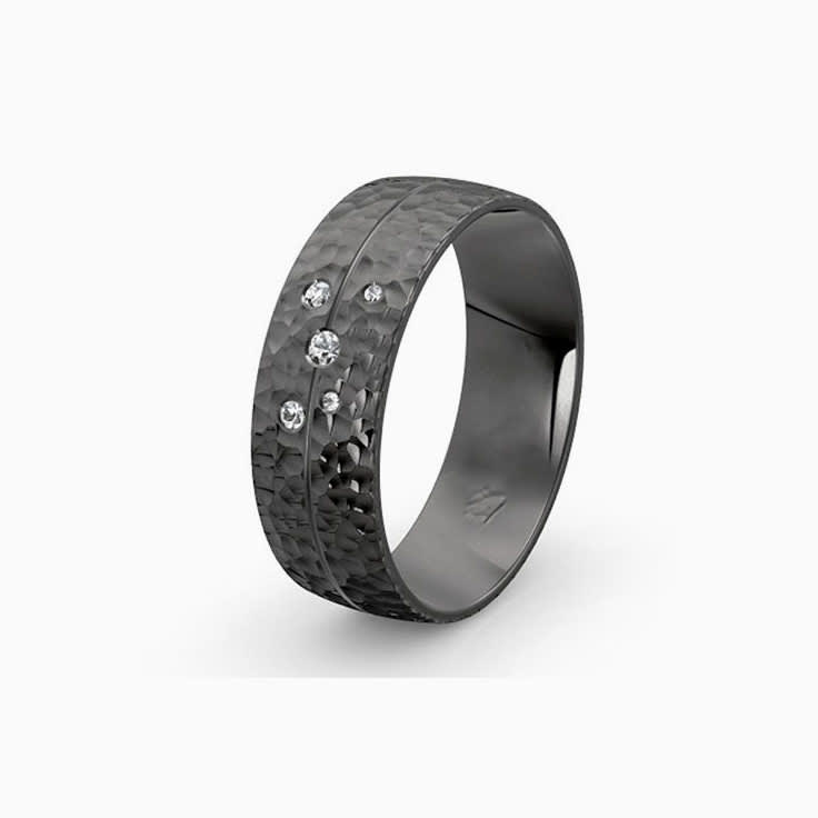 Black Zirconium And Diamond Mens Ring