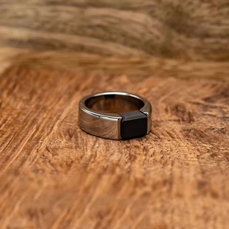 Elysium black diamond and titanium signet ring