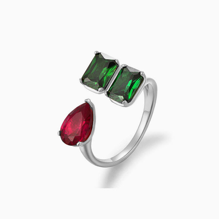 Green Emerald and Ruby ring Lab Grown