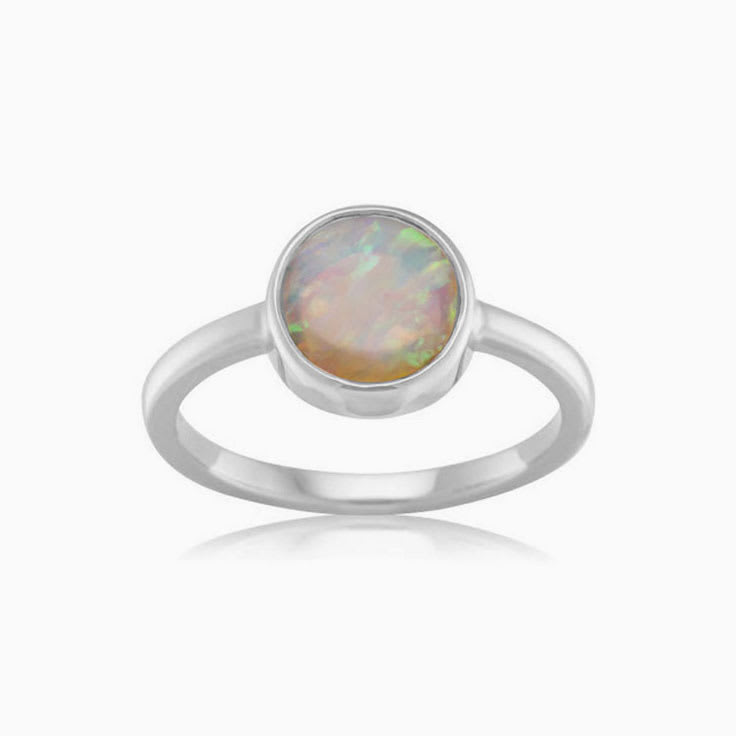 round opal bezel set ring