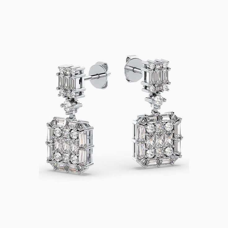 Baguette and round diamond earrings