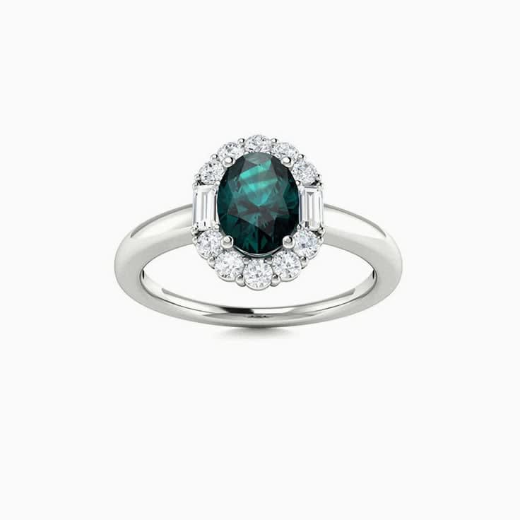Oval Alexandrite with a diamond halo