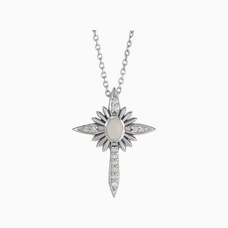 Opal and diamond cross