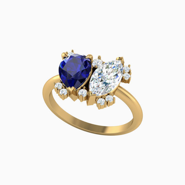 Lab Blue sapphire and diamond ring