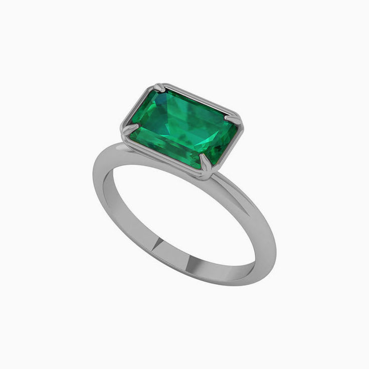 Toi Et Moi Engagement Ring - Modern and Unusual Geometric White Gold Ring |  Diamond and Emerald Cut Emerald