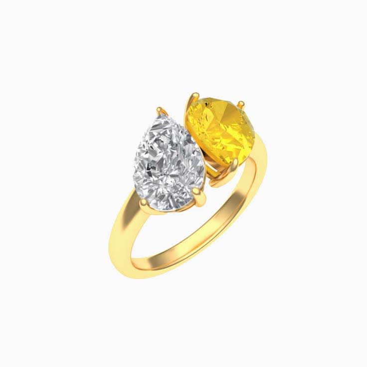 Yellow And White Diamond Lab Engagement Ring