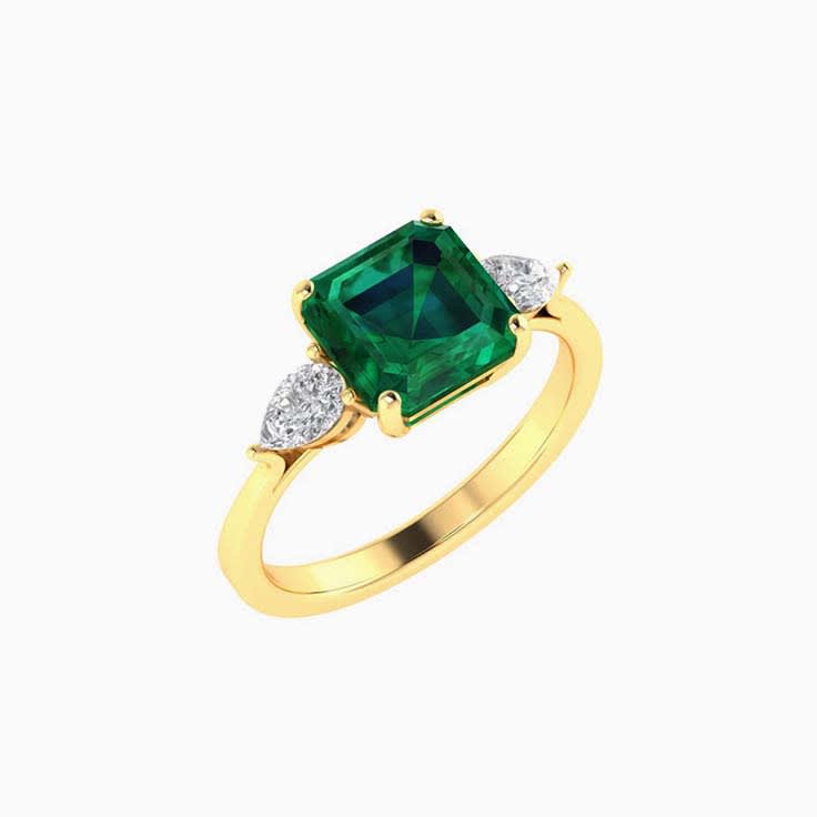 Womens Green Emerald Trilogy Ring