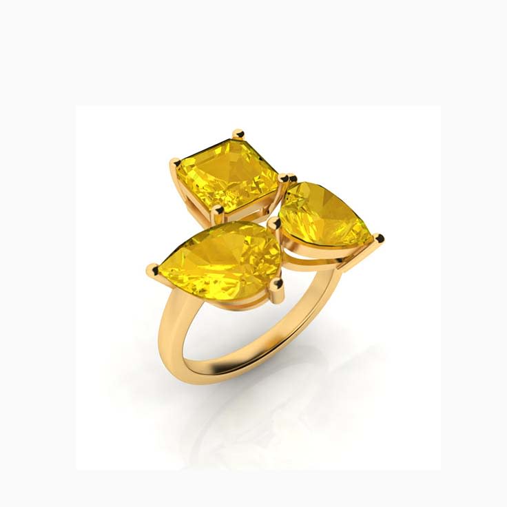 Three Stone Lab Yellow Diamond Ring