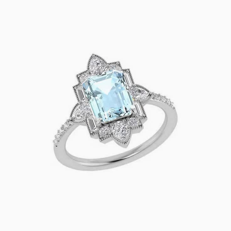 Artdeco Aquamarine And Diamond Ring