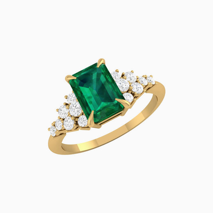 Lab Green emerald and diamond engagement ring